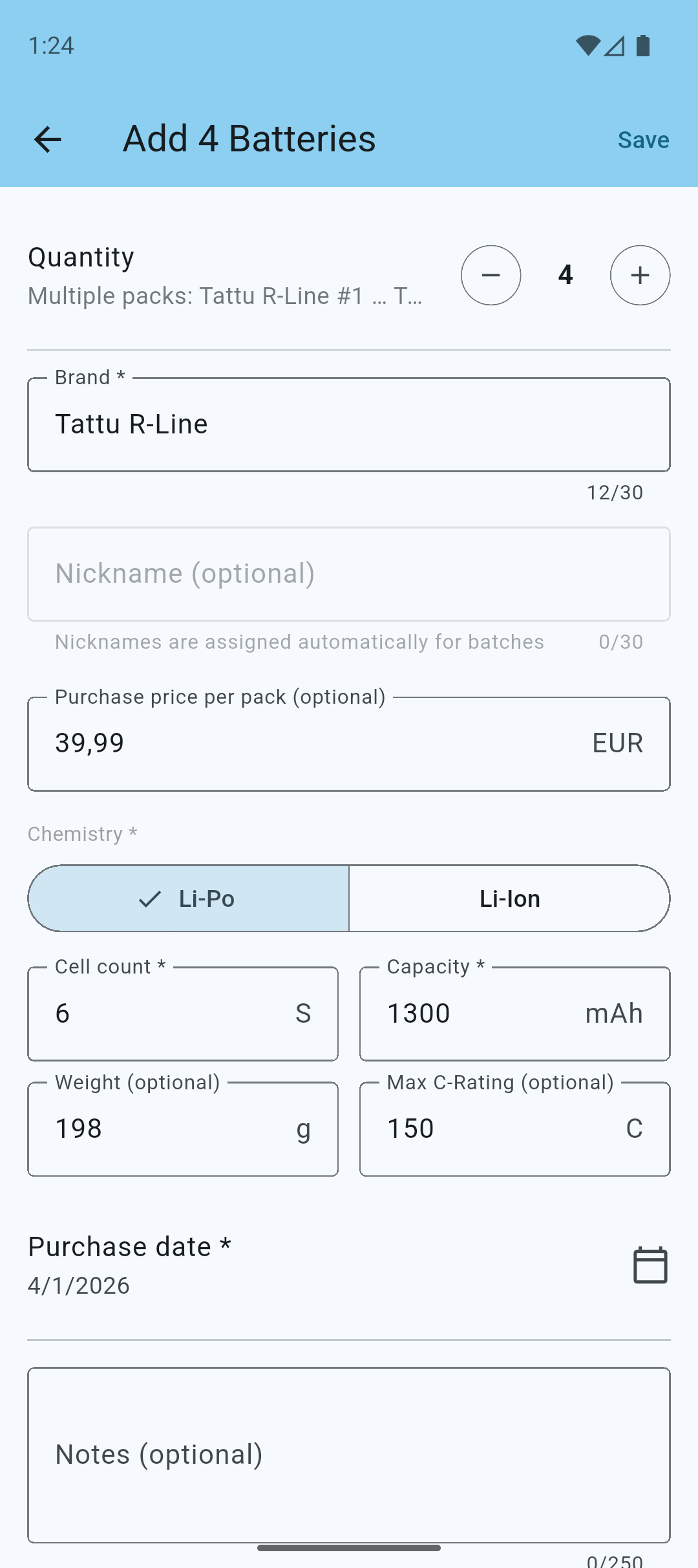 Add multiple batteries screen