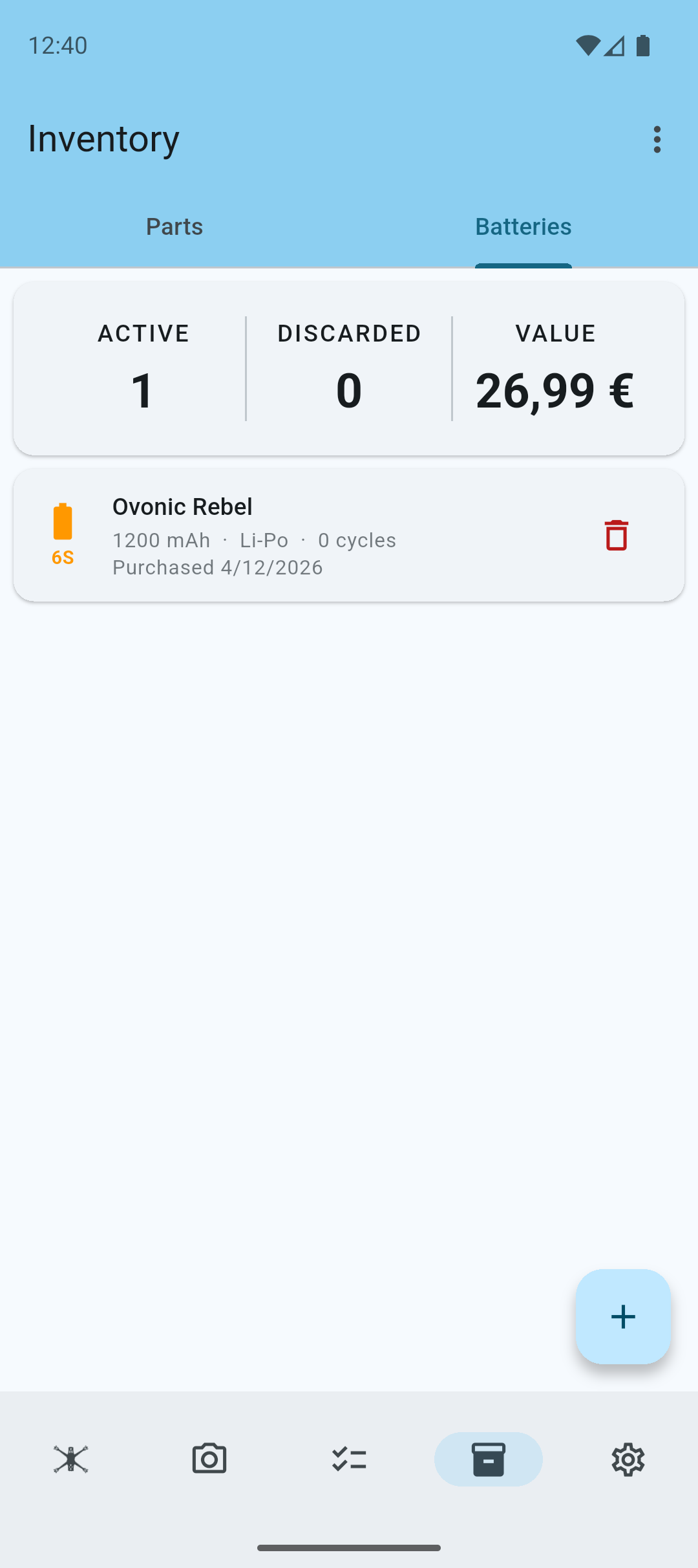 Batteries screen - single battery