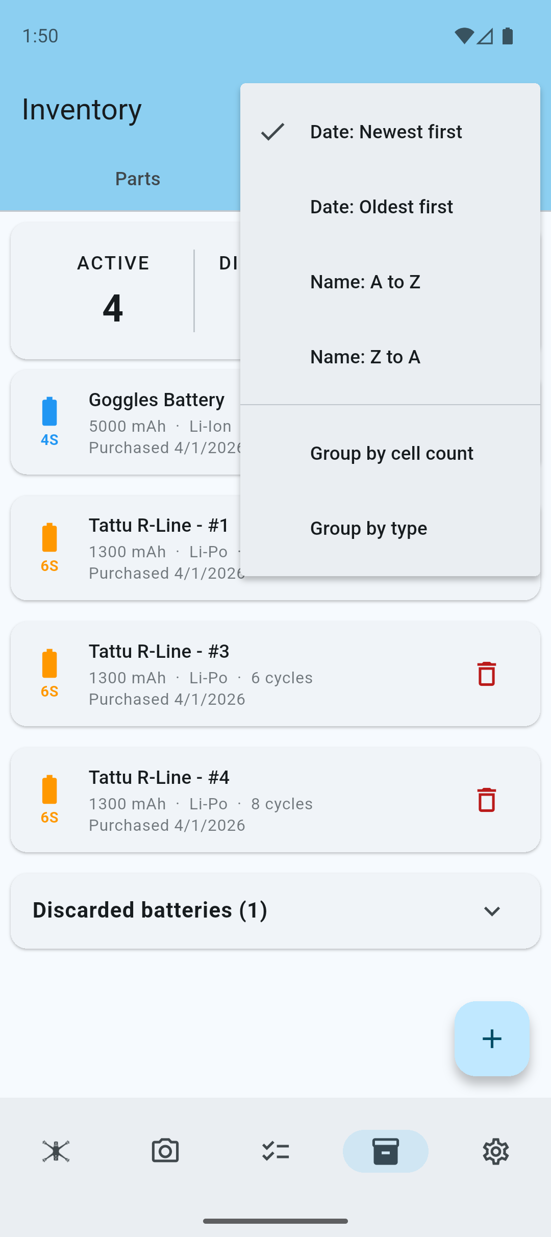 Batteries screen - ungrouped