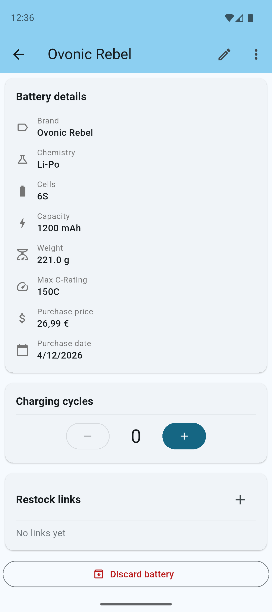 Battery details screen