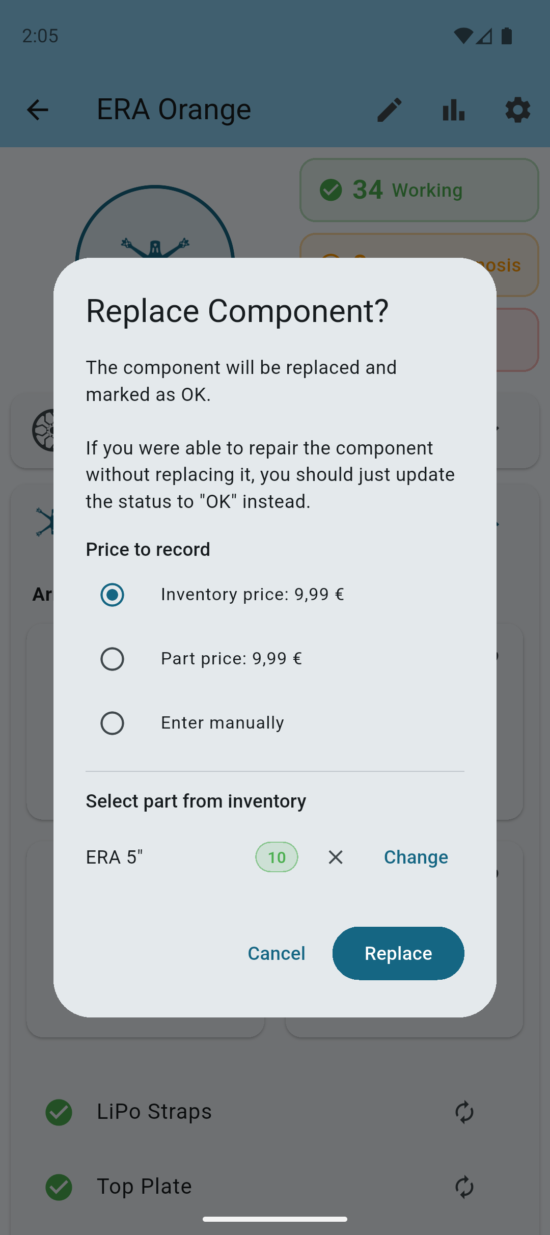 Component Replacement from Inventory