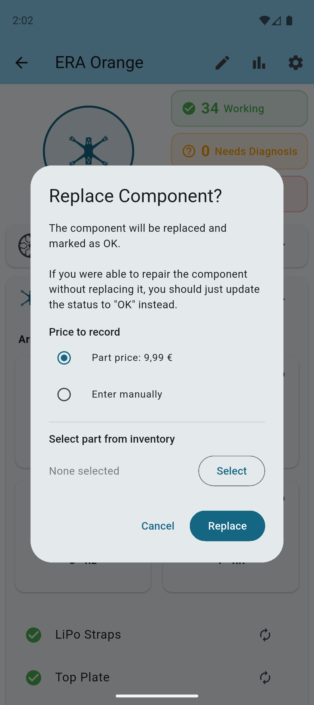 Component Replacement from Inventory