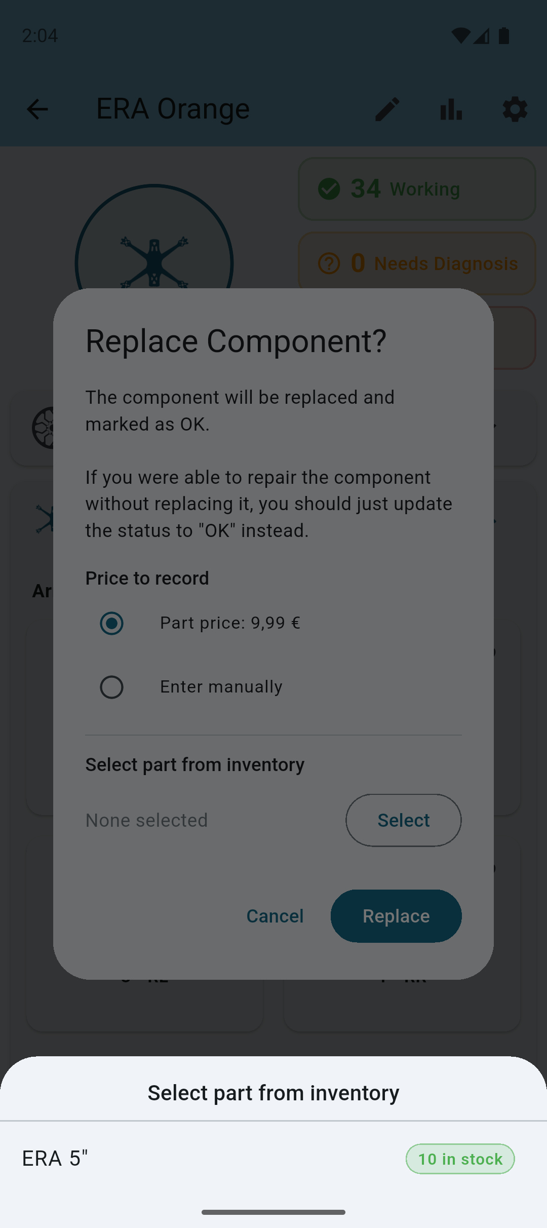 Component Replacement from Inventory