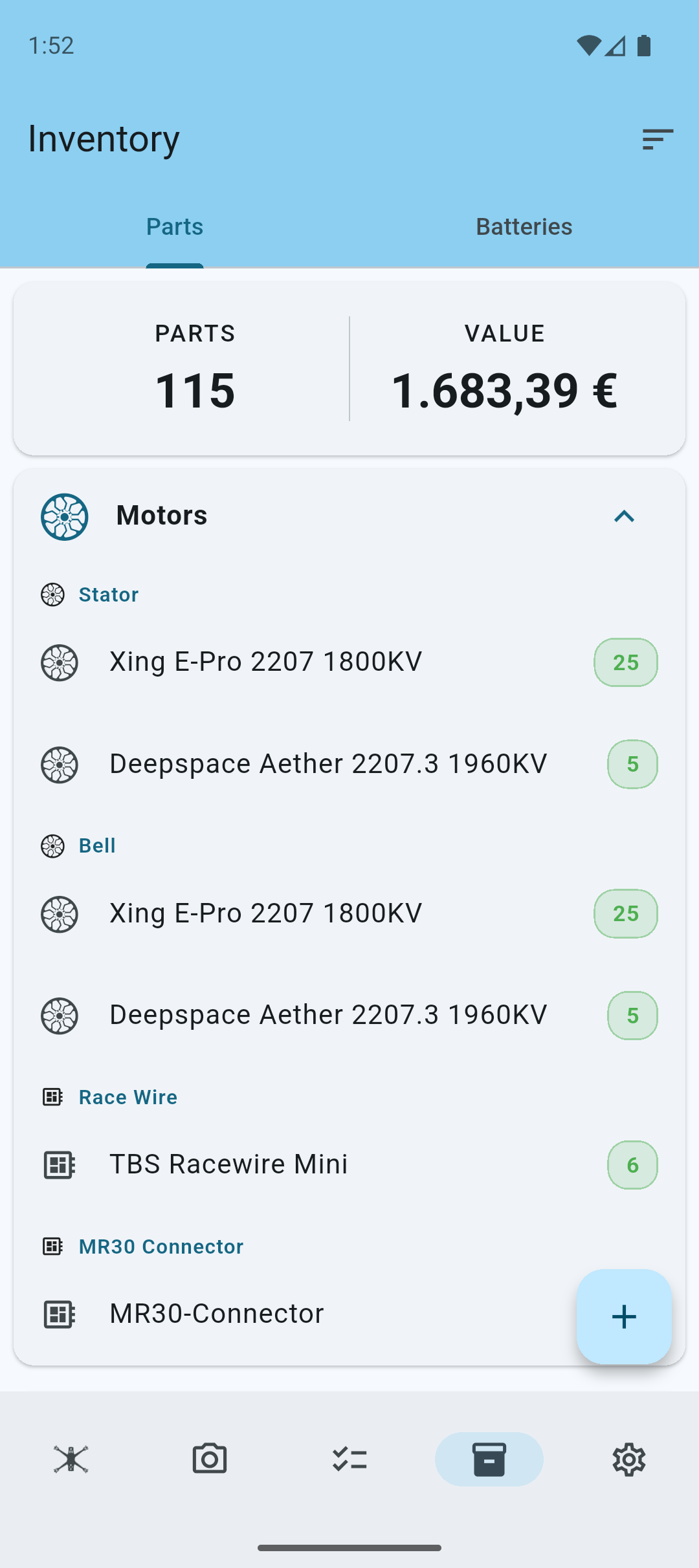 Preferences - Inventory grouped by type