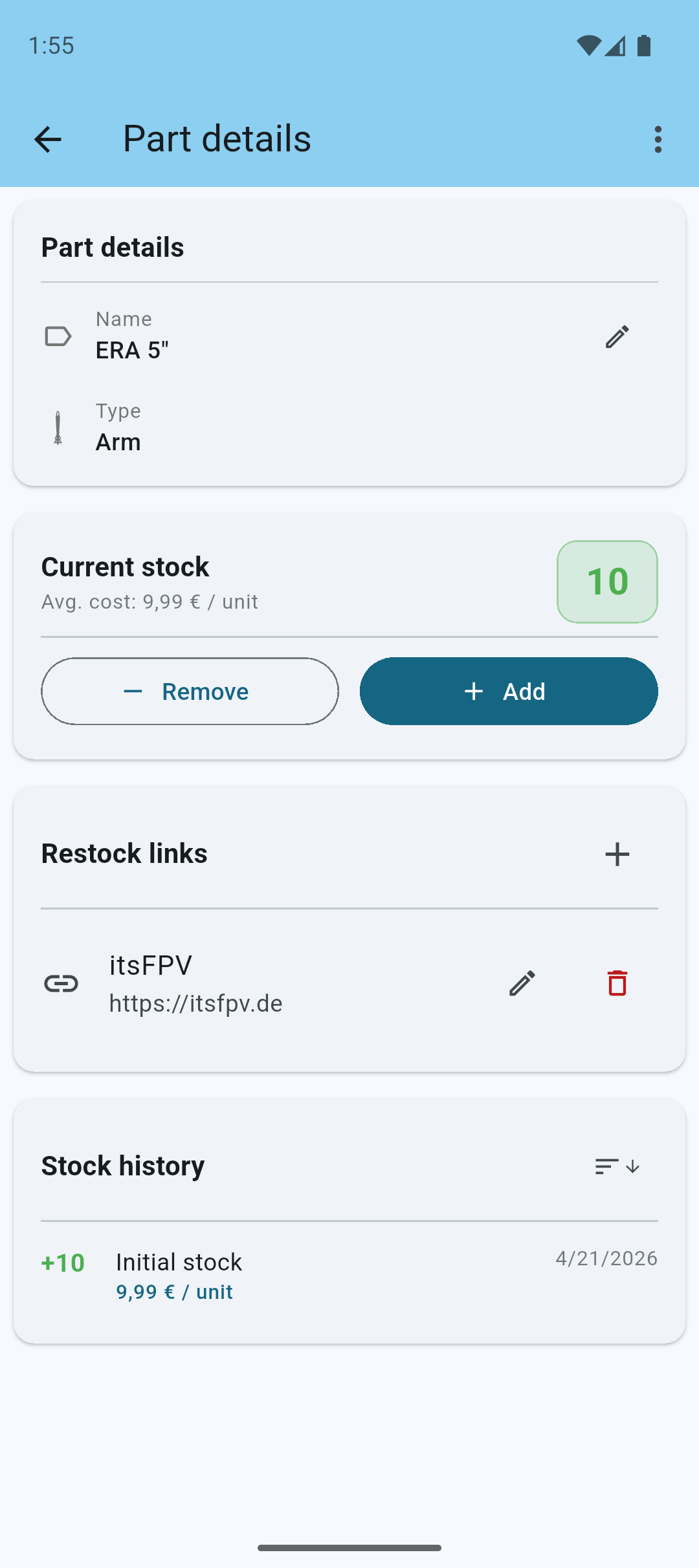 Inventory screen - list