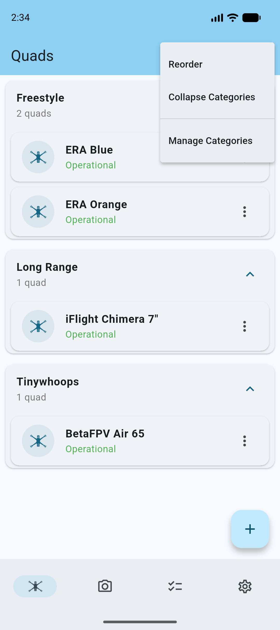 Manage categories menu