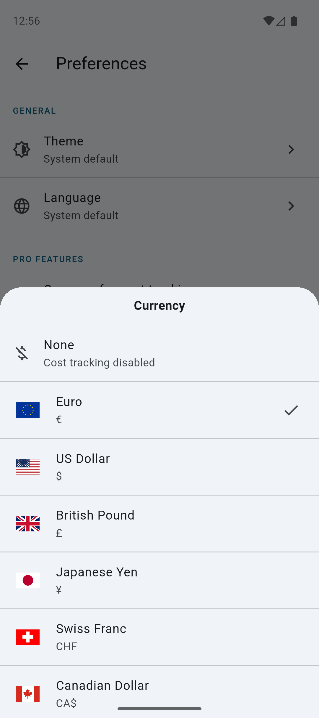 Preferences - Currency