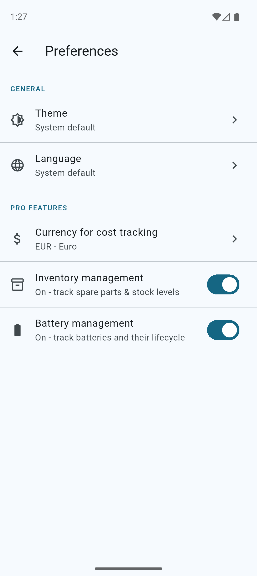 Preferences - Inventory Management