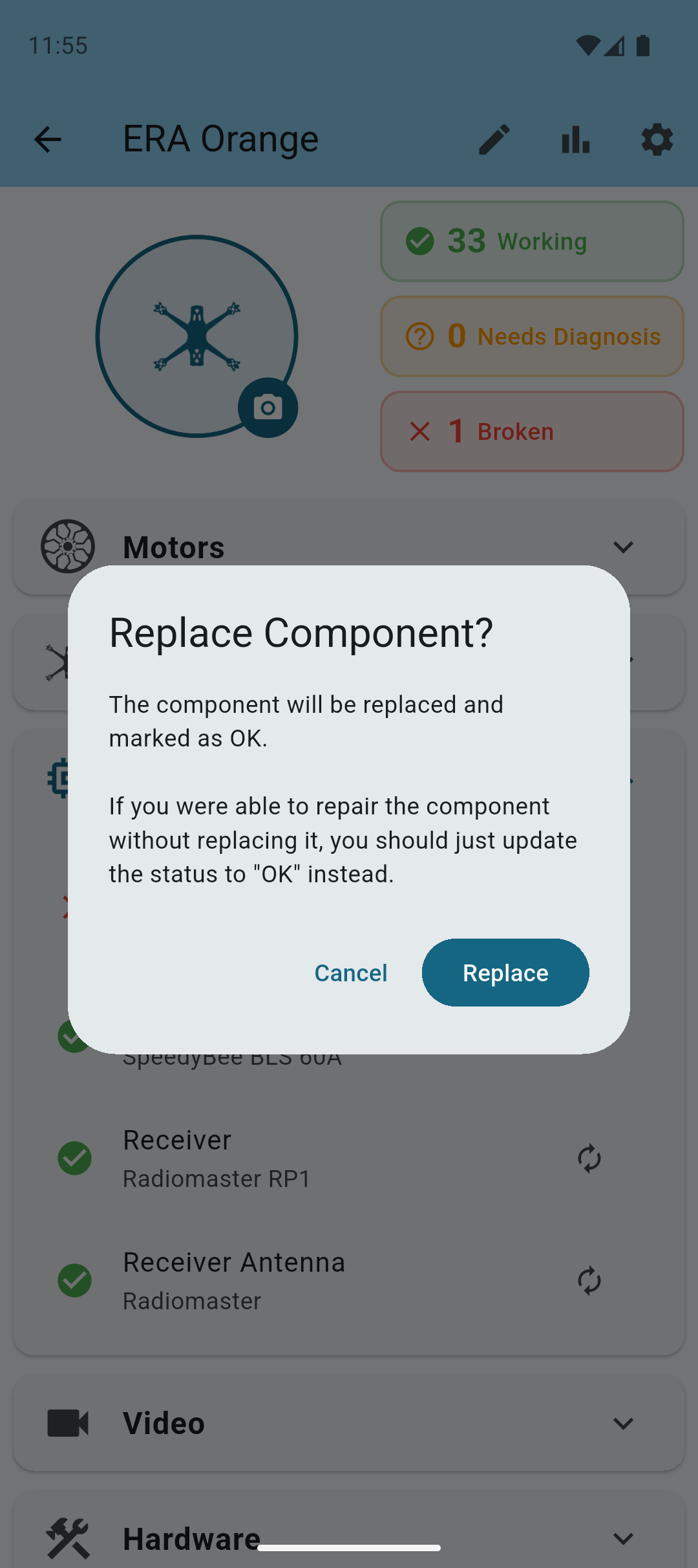 Quad component replacement dialog