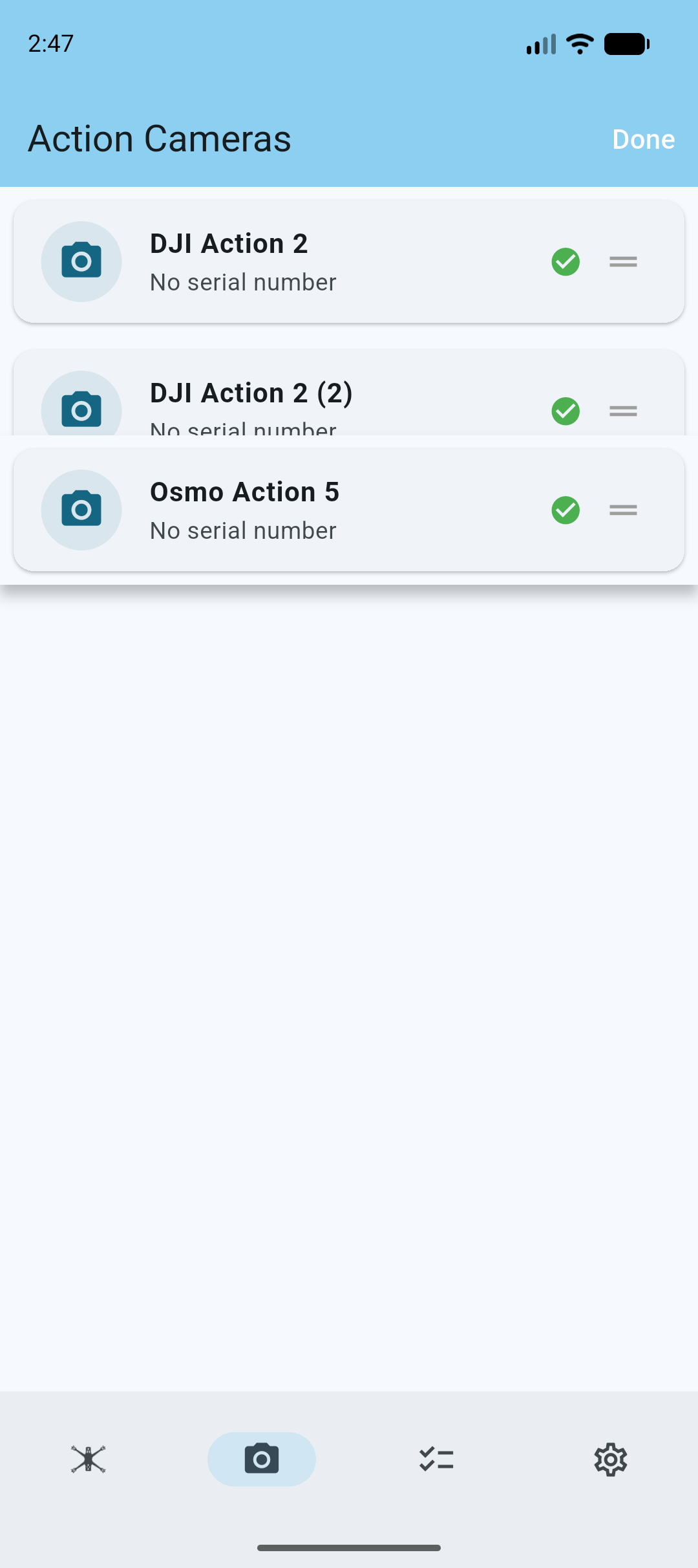 Reordering action cams